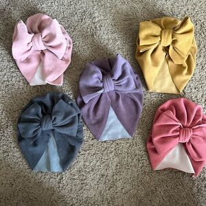 Baby Bow Turban Headwrap Set of 5 - Pink, Yellow, Purple, Gray, Coral